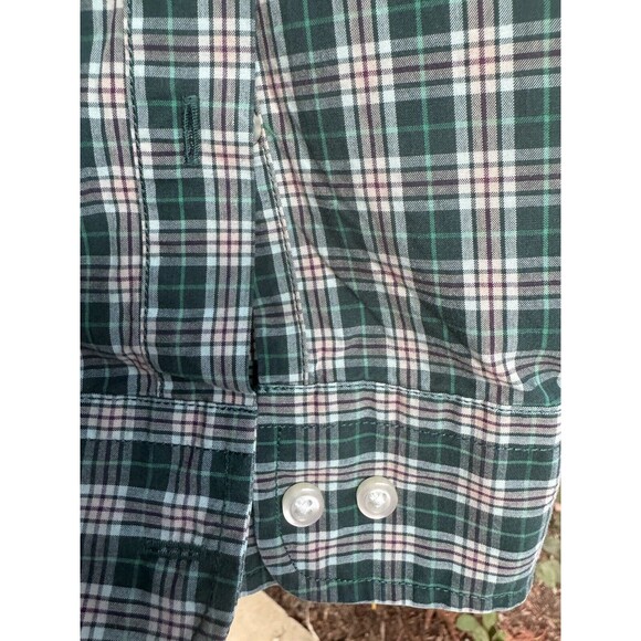 Land’s End Button Up Shirt Men's Large 16-16 1/2 Green Plaid With Pocket - Picture 4 of 7